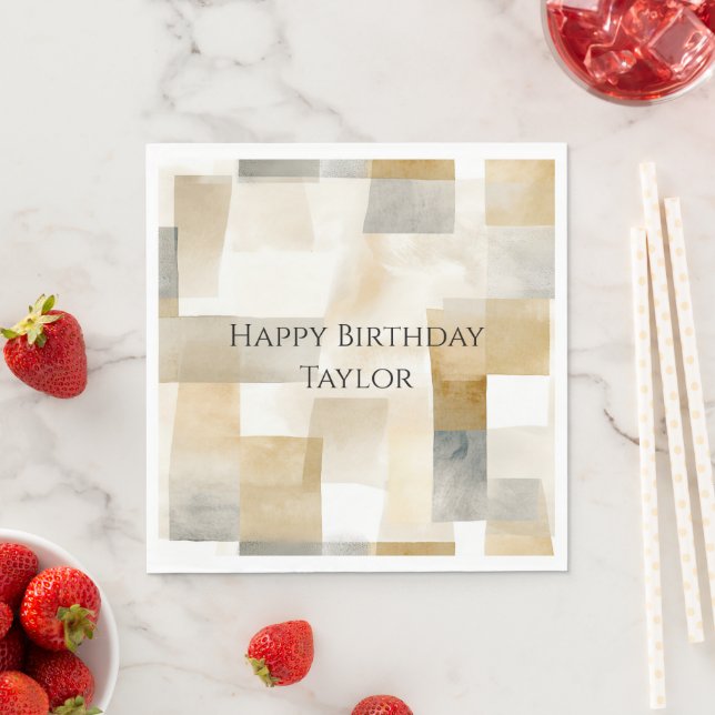 Chic Cream Brown Abstract Napkins (Insitu)