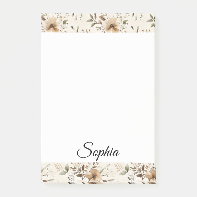 Chic Cream Brown Flowers Post-it Notes (Front)