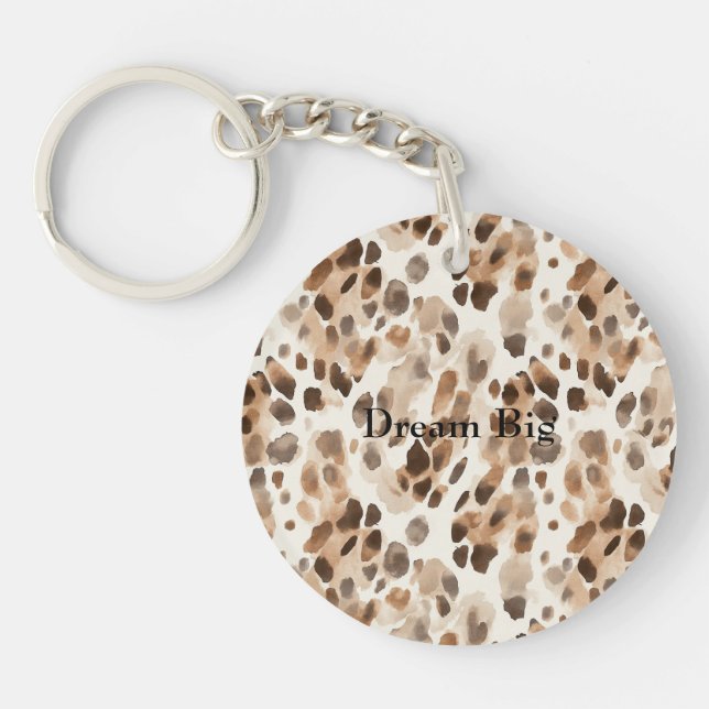 Chic Cream Brown Leopard Animal Birthday Keychain (Front)