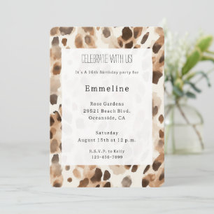 Chic Cream Brown Leopard Animal Print Birthday Invitation