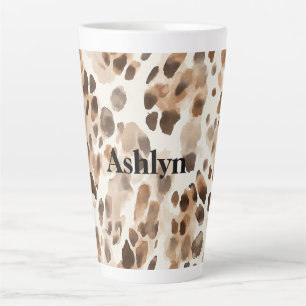 Chic Cream Brown Leopard Animal Print Birthday Latte Mug