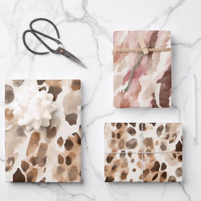 Chic Cream Brown Leopard Animal Print Birthday Wrapping Paper Sheets (Front)