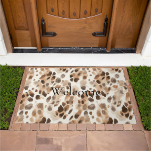 Chic Cream Brown Leopard Animal Print Doormat