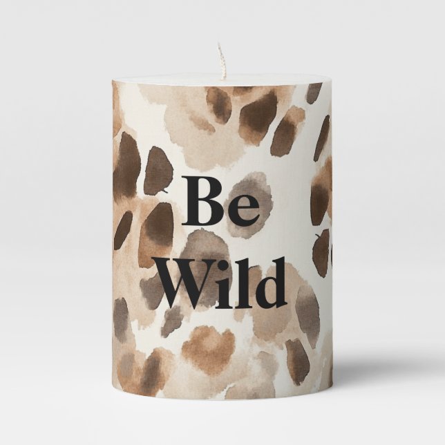 Chic Cream Brown Leopard Animal Print   Pillar Candle (Front)