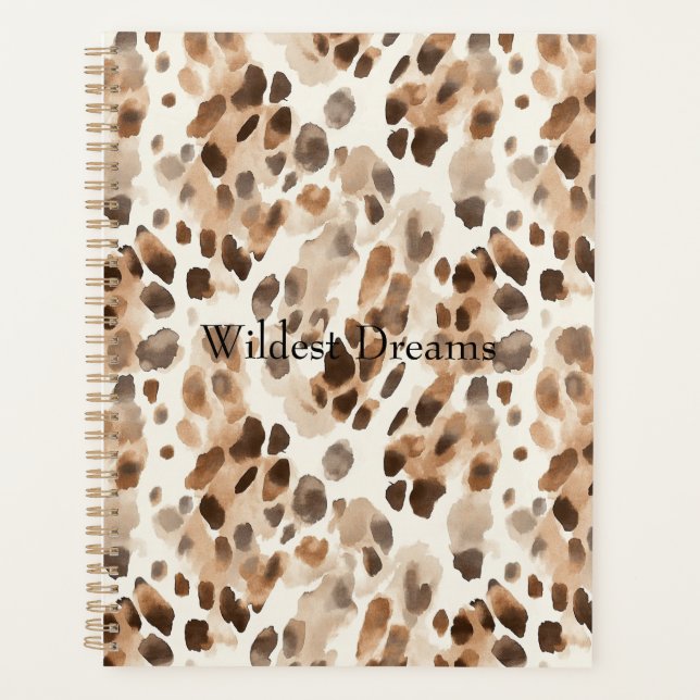 Chic Cream Brown Leopard Animal Print Planner (Front)
