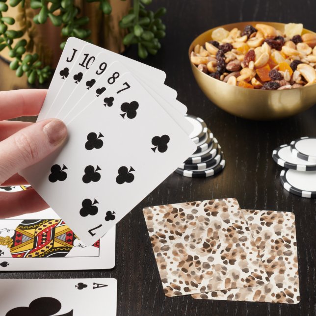 Chic Cream Brown Leopard Animal Print Poker Cards (In Situ)