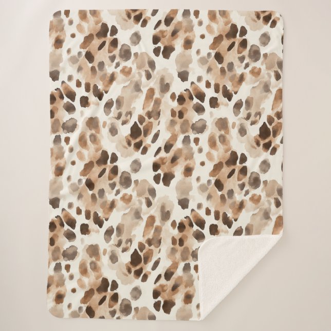 Chic Cream Brown Leopard Animal Print Sherpa Blanket (Front)