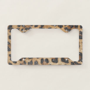 Chic Cream Brown Leopard Animal Print Sparkle License Plate Frame
