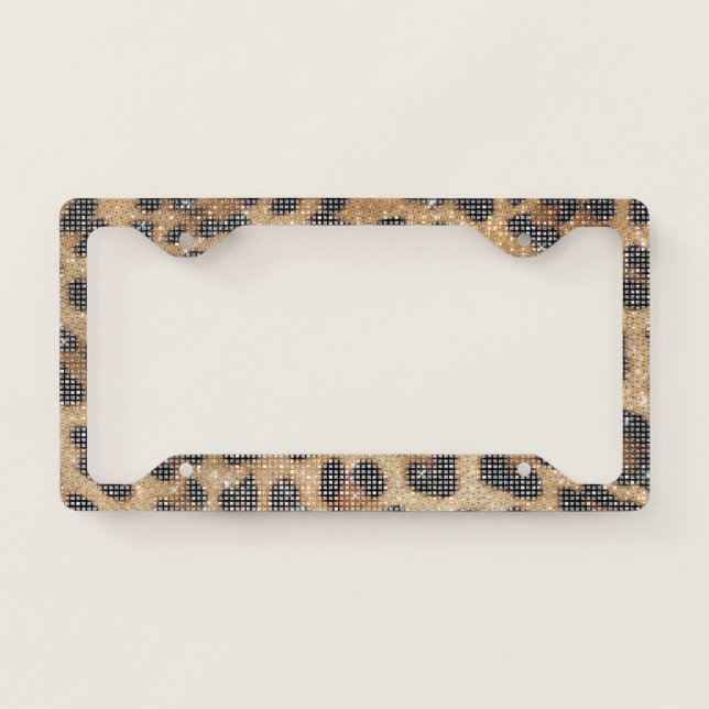 Chic Cream Brown Leopard Animal Print Sparkle License Plate Frame (Front)