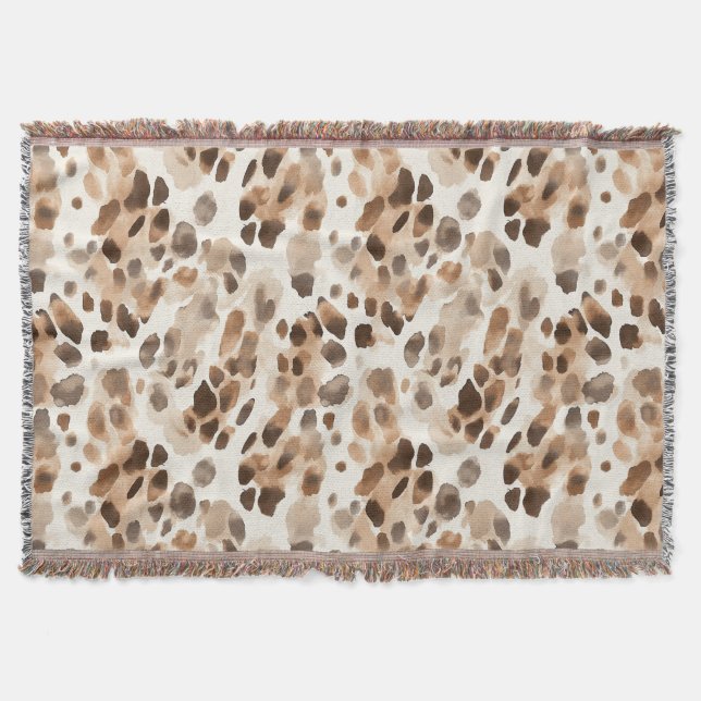 Chic Cream Brown Leopard Animal Print Throw Blanket (Front)