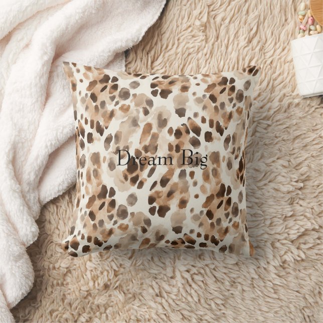 Chic Cream Brown Leopard Animal Print Throw Pillow (Blanket)