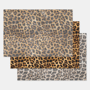 Chic Cream Brown Leopard Animal Sparkle Christmas Wrapping Paper Sheets
