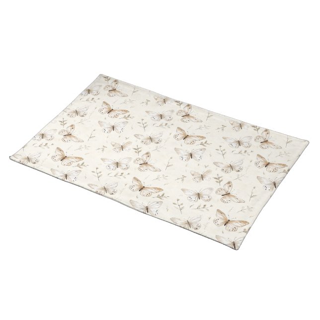 Chic Cream Butterflies Birthday Cloth Placemat (On Table)