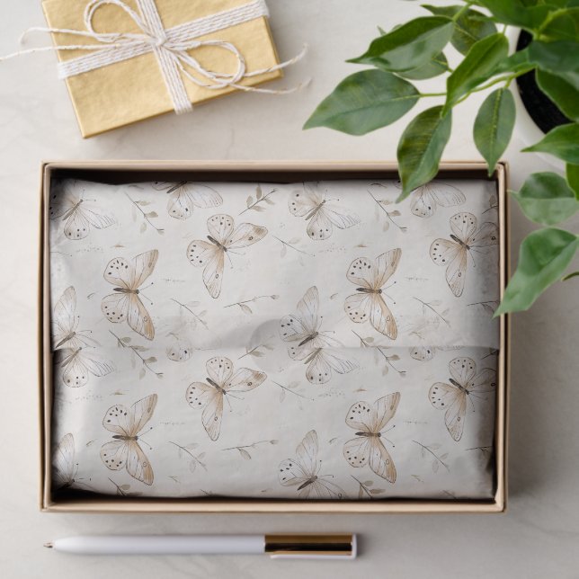 Chic Cream Butterflies Birthday Tissue Paper (Gift)
