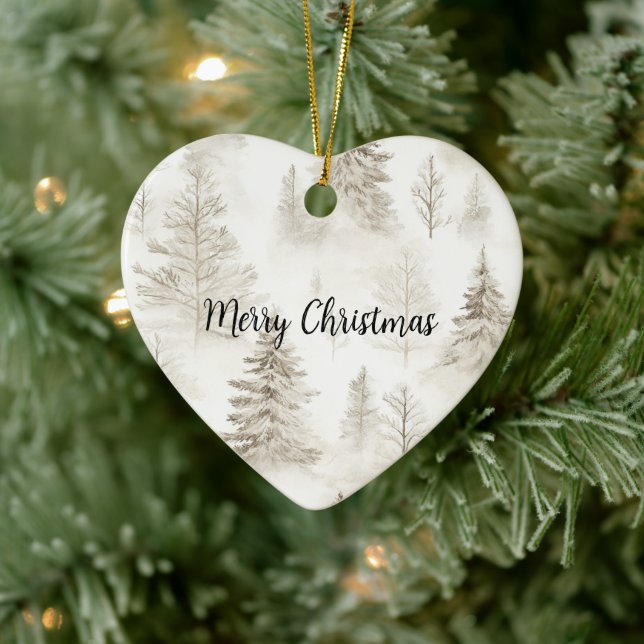 Chic Cream Christmas Trees Ceramic Ornament (Tree)