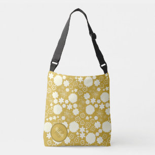 CHIC CREAM FLOWER GOLD PRETTY FLORAL MONOGRAM CROSSBODY BAG