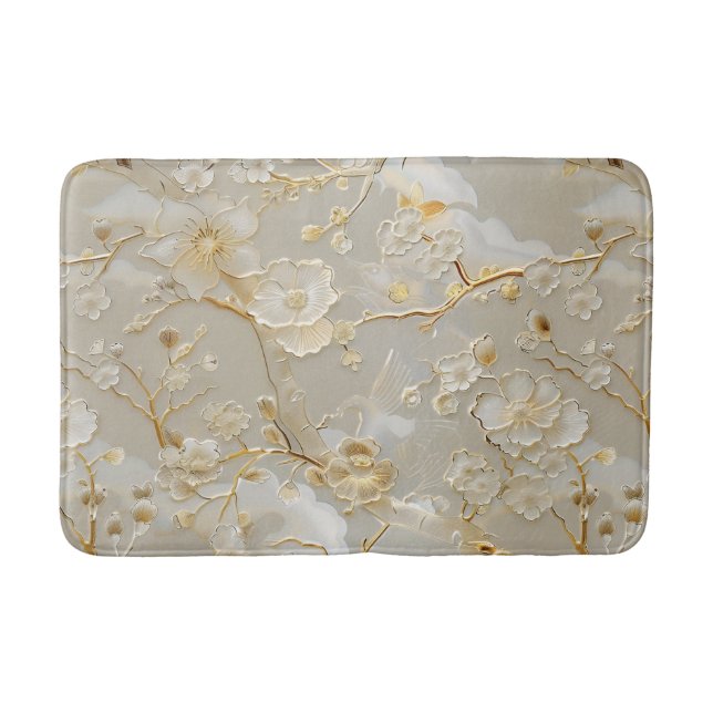 Chic cream gold floral  bath mat (Front)