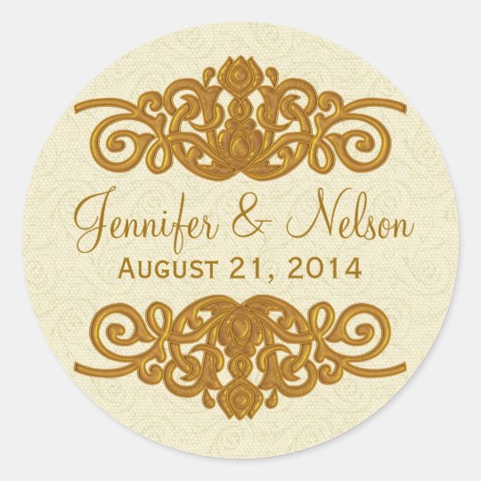 Chic Cream & Gold Tone Wedding Envelope Seal Classic Round Sticker Zazzle