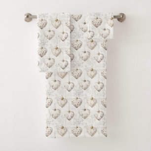 Chic Cream Grey Hearts Ornaments Bath Towel Set