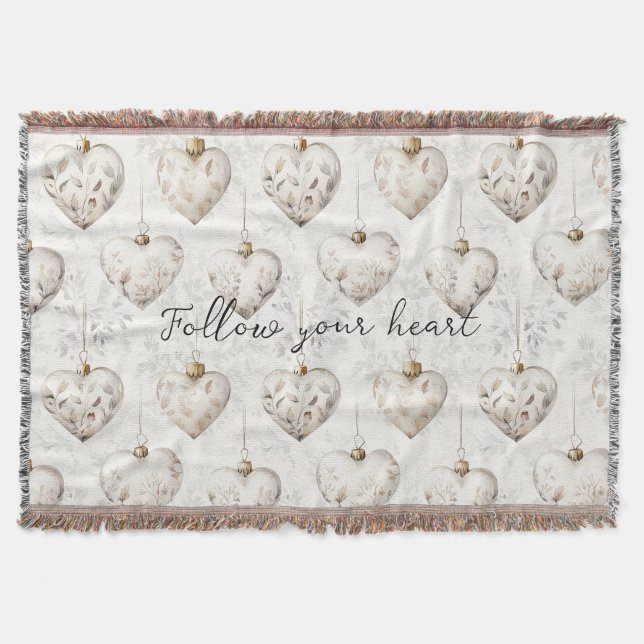 Chic Cream Grey Hearts Ornaments   Throw Blanket (Front)