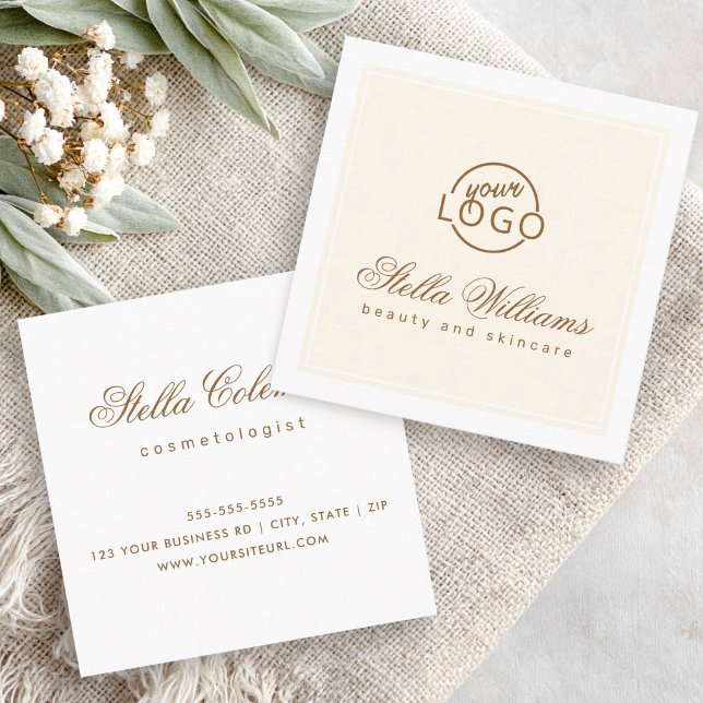 Chic cream ivory white custom logo minimalist square business card (Chic cream ivory white custom logo minimalist square business card)