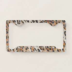 Chic Cream Leopard Animal Print Sparkle License Plate Frame