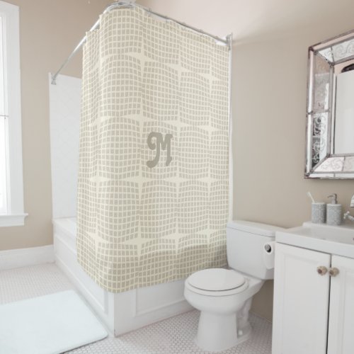 Chic Cream Linen Checked Shower Curtain