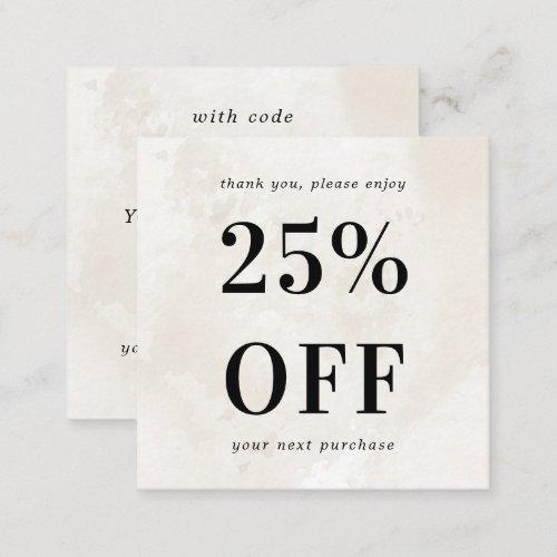 Chic Cream Marble Bold Typography Small Business Discount Card