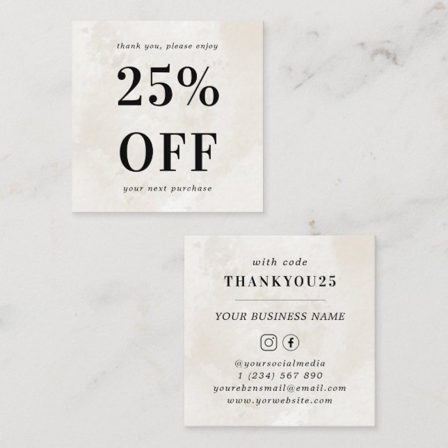 Chic Cream Marble Bold Typography Small Business Discount Card (Front/Back)