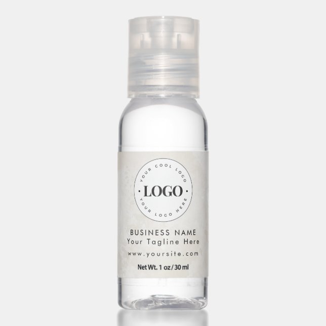 Chic Cream Marble Elegant Business Logo Custom Hand Sanitizer (Front)
