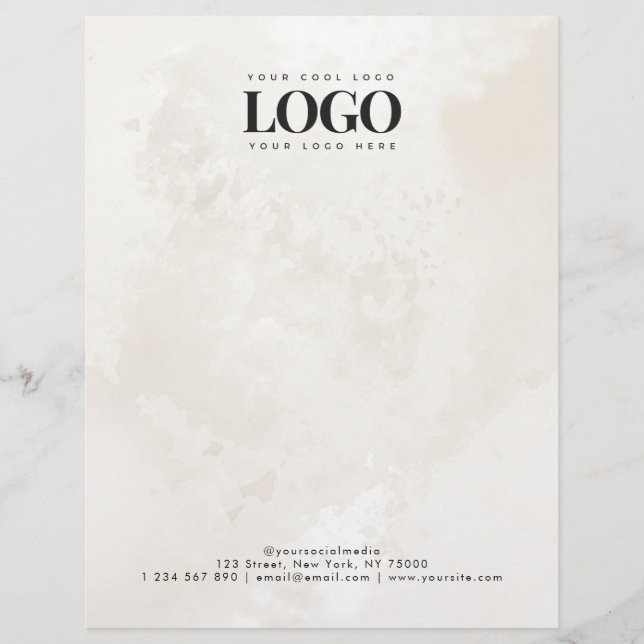 Chic Cream Marble Your Custom Business Logo Here Letterhead (Front)