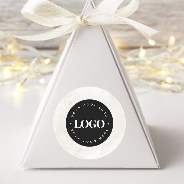 Chic Cream Marble Your Custom Logo Here Business Classic Round Sticker (Creator Uploaded)