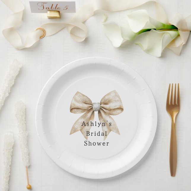 Chic Cream Silver Glam Bow Bridal Shower Paper Plates (Wedding)