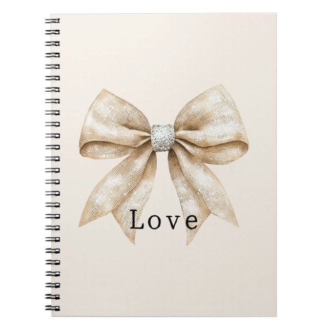 Chic Cream Silver Glam Bow Love Notebook (Front)