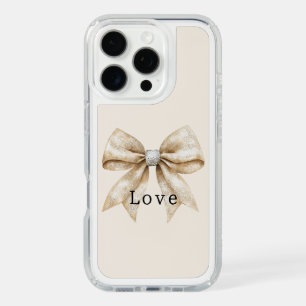 Chic Cream Silver Glam Bow Love iPhone 16 Pro Case