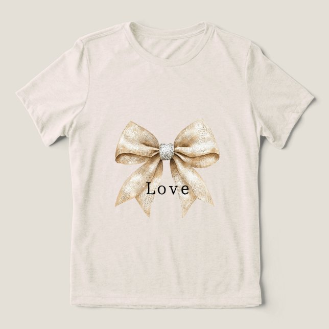 Chic Cream Silver Glam Bow Love Tri-Blend Shirt (Design Front)