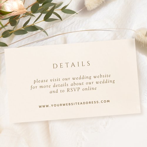 Chic Cream Watercolor Wedding Website  Details Enclosure Card