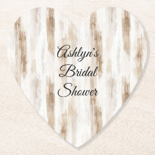 Chic Cream White Brown Stripes Bridal Shower Paper Coaster