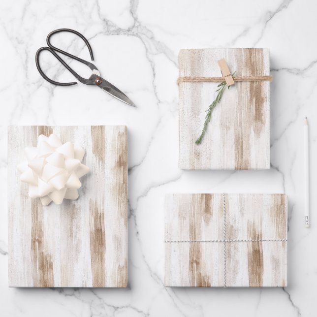 Chic Cream White Brown Stripes Bridal Shower Wrapping Paper Sheets (Front)