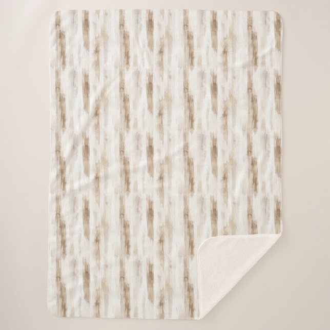 Chic Cream White Brown Stripes  Sherpa Blanket (Front)
