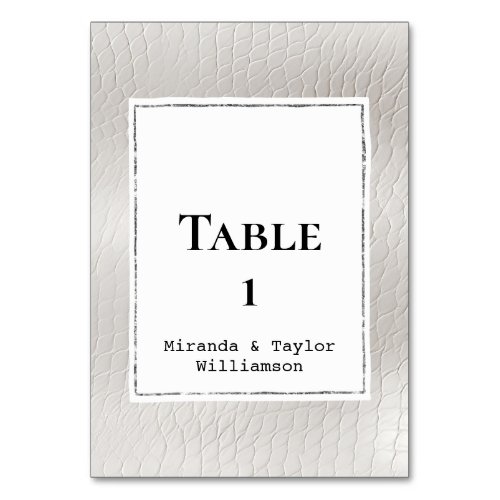 Chic Cream White Faux Leather Silver Table Number