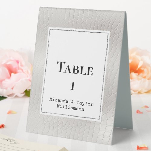 Chic Cream White Faux Leather Silver Table Tent Sign