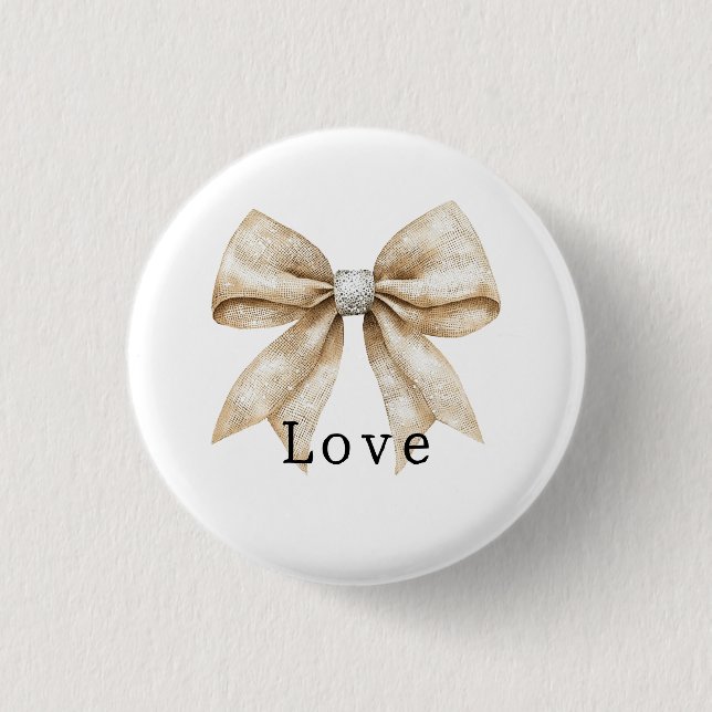 Chic Cream White Silver Glam Bow Love Button (Front)
