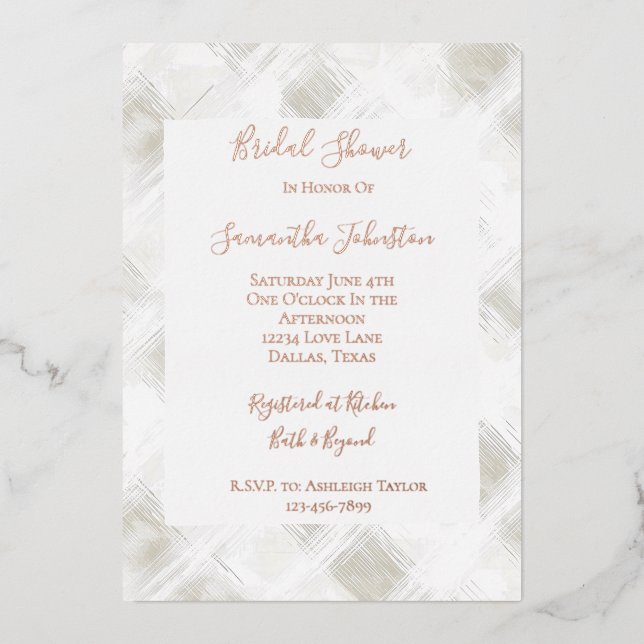 Chic Cream White Stripes Bridal Shower Foil Invitation (Front)