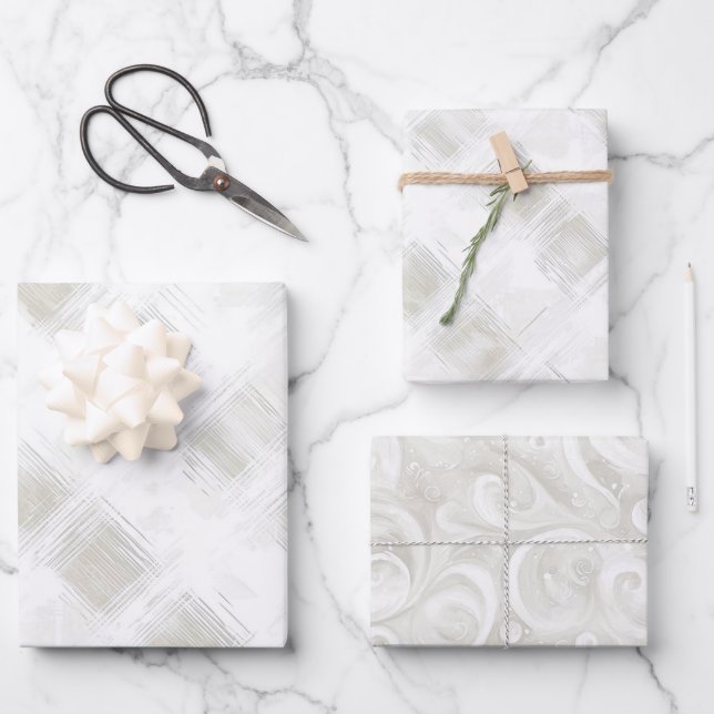 Chic Cream White Stripes Wedding Wrapping Paper Sheets (Front)