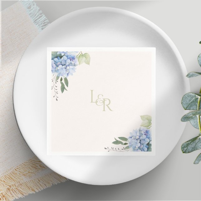 Chic Creamy Blush & Blue Hydrangea Wedding  Napkins (Creator Uploaded)