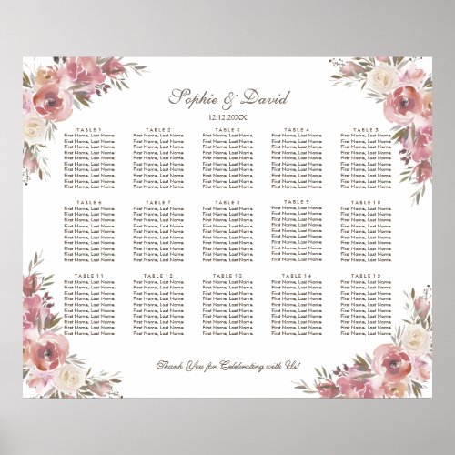 Chic Crest Peach Peonies Pink Seating Chart