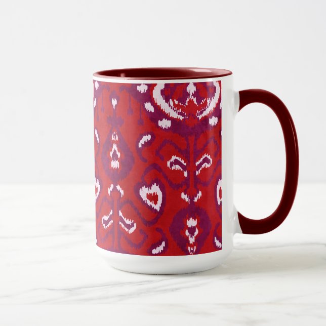 Chic crimson red purple ikat tribal pattern mug (Right)