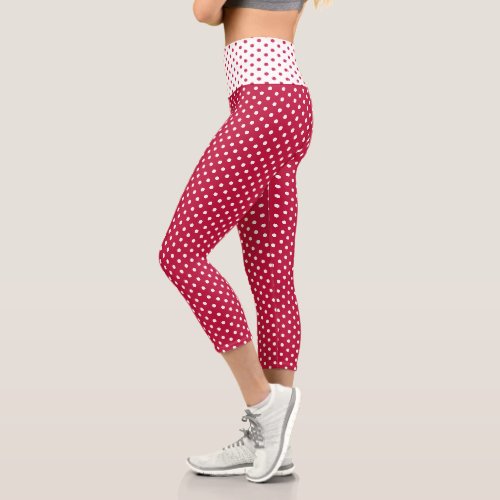 Chic Crimson Red Small Polka Dots Pattern Fashion Capri Leggings