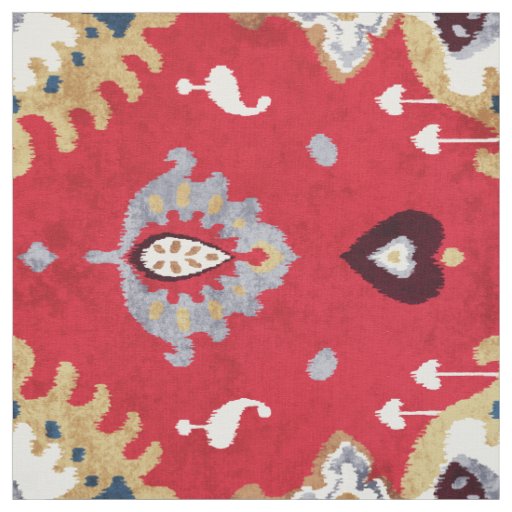 Chic crimson red yellow ikat tribal pattern fabric